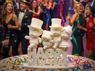 Happy New Year Sign Dancing Party Congo  Lucky Pig