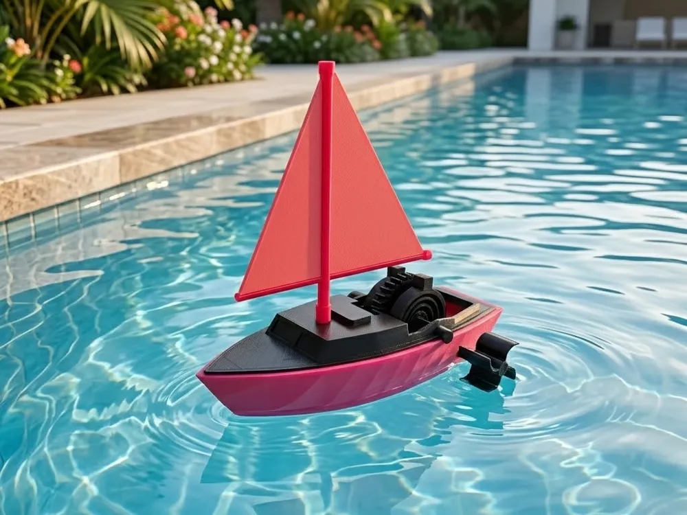 Letrero o emblema decorativo: Mechanical Wind-up Sailboat. Referencia del modelo original.