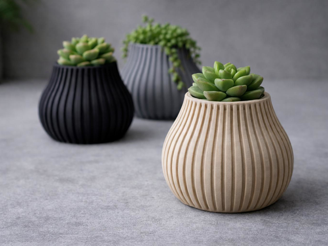 Japandi Mini Planter – Minimalist Ribbed Decor