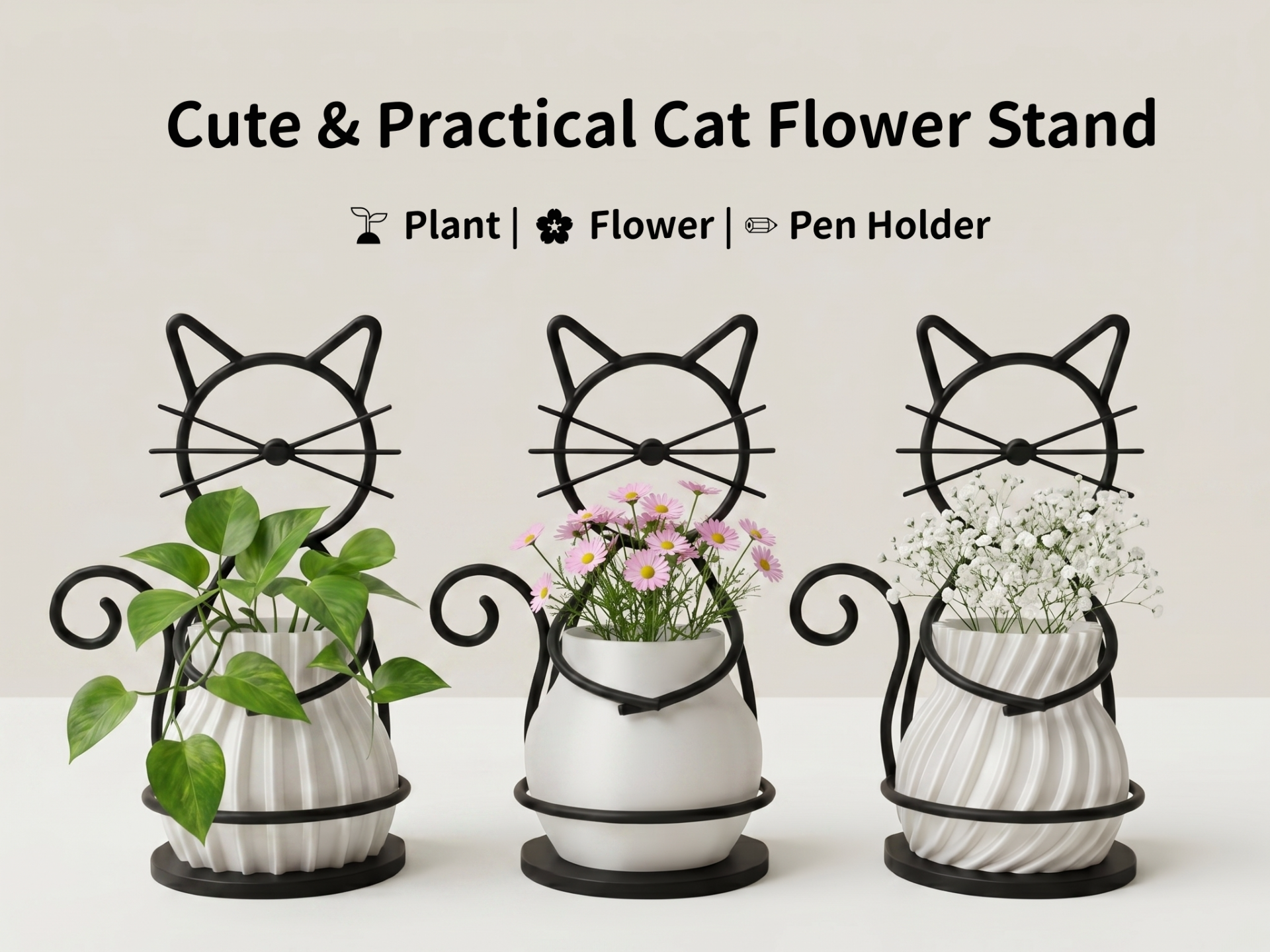猫咪造型花架｜桌面绿植花瓶收纳摆件