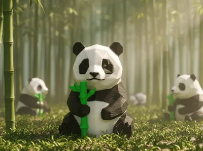 AMS　Cute small low-poly panda ornament　