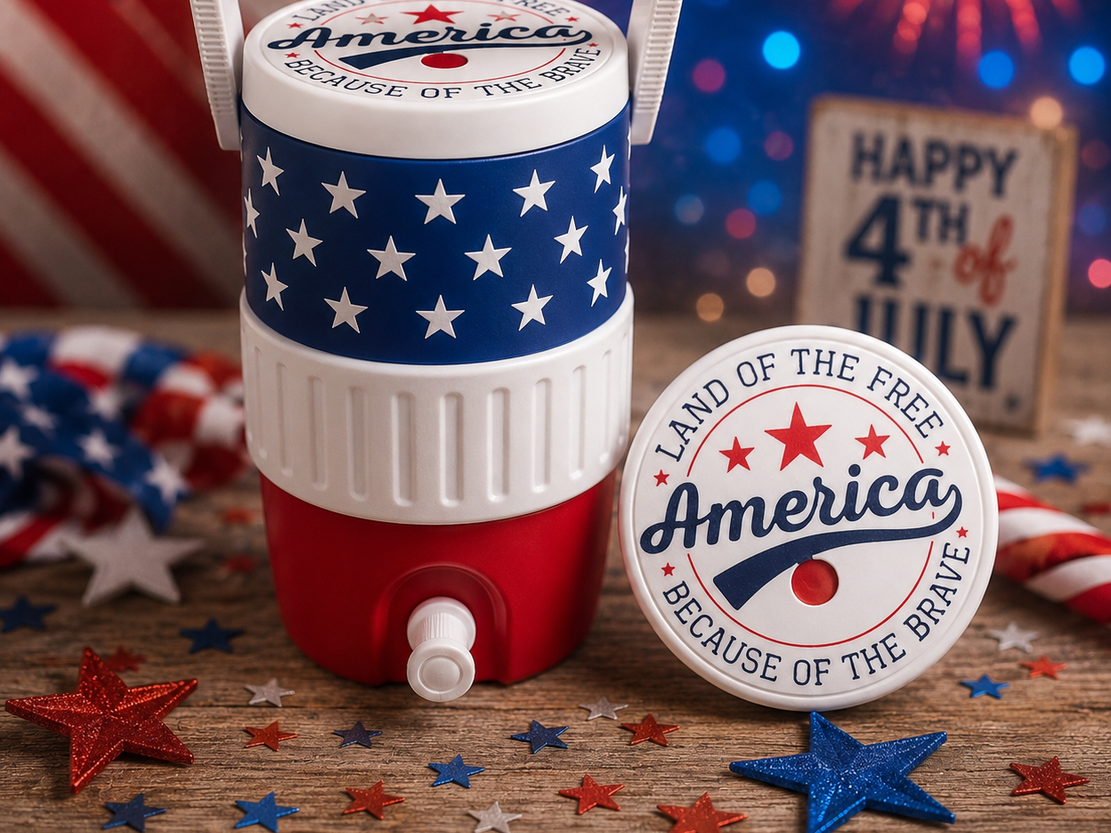 4th of July Can Koozie Cooler Lid and Stars