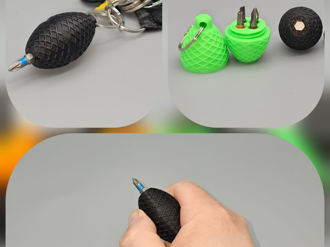 EDC mini Screwdriver Keychain - holds 4 bit inside