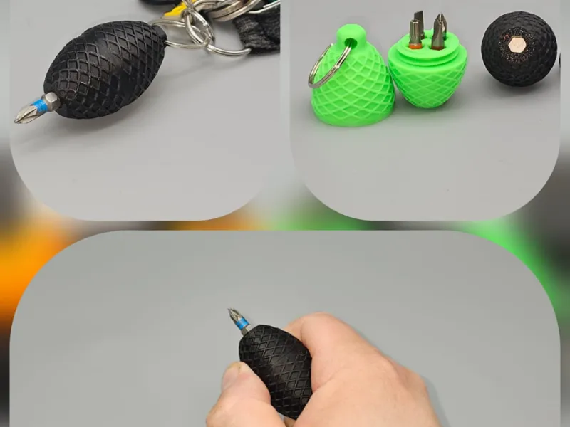 Bit holder Keychain with Screwdriver - for 4 bits