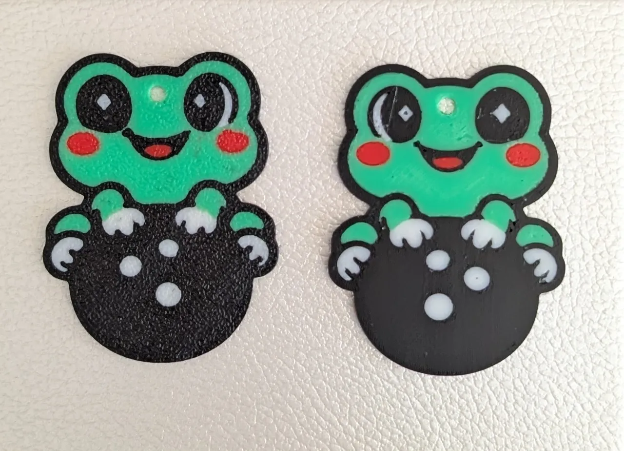Frog Bowling earring view 2