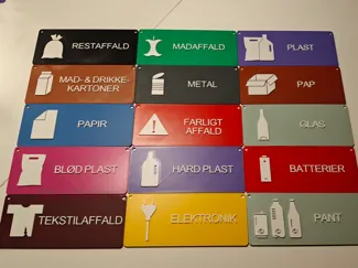 Affaldssortering skilte 3D tekst - Regtangulære