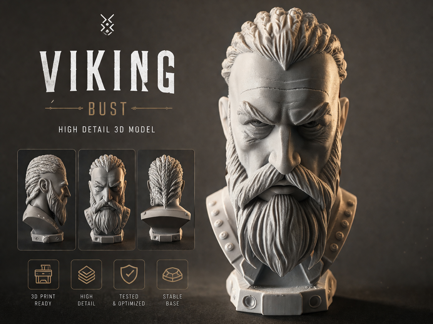 Viking Warlord Bust  - High Detail Printable Model