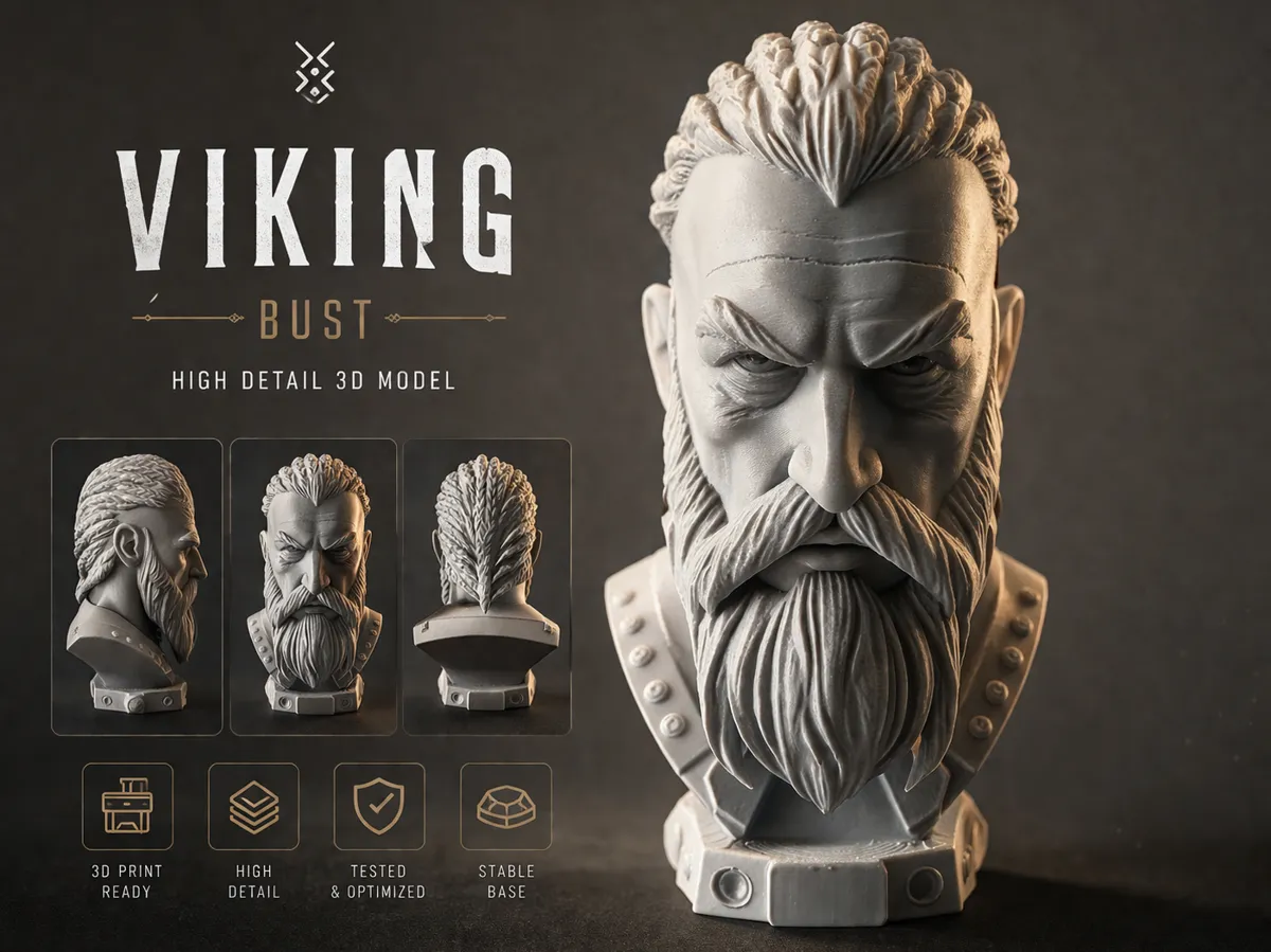 Viking Warlord Bust - High Detail Printable Model - Free 3D Print Model ...
