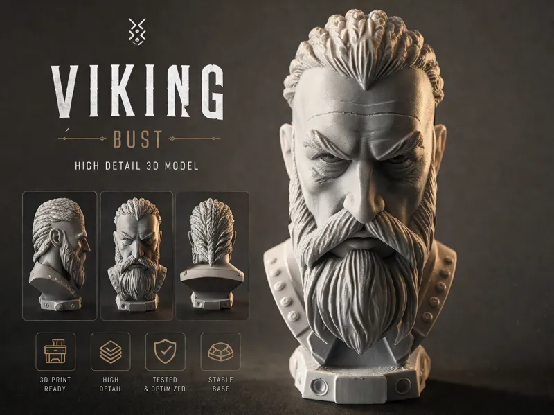 Viking Warlord Bust  - High Detail Printable Model