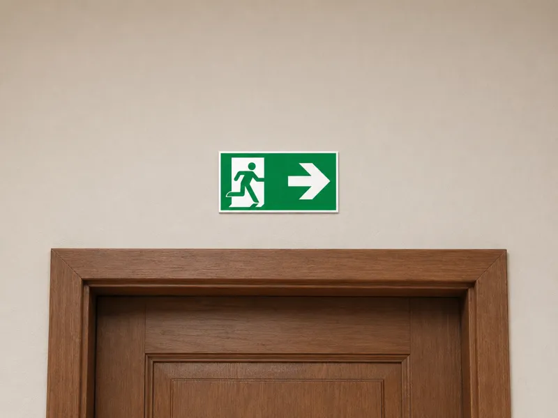 Schild: Notausgang Pfeil nach Rechts