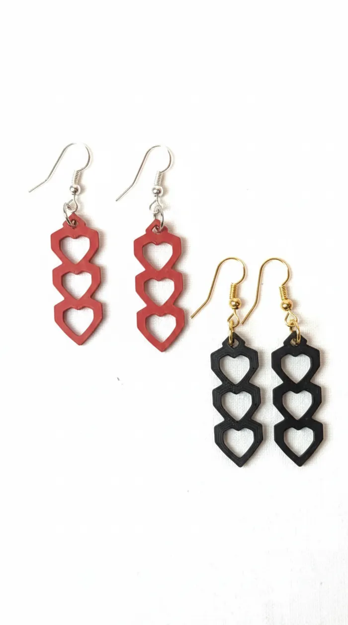 Triple Heart Low-Poly Earrings view 2