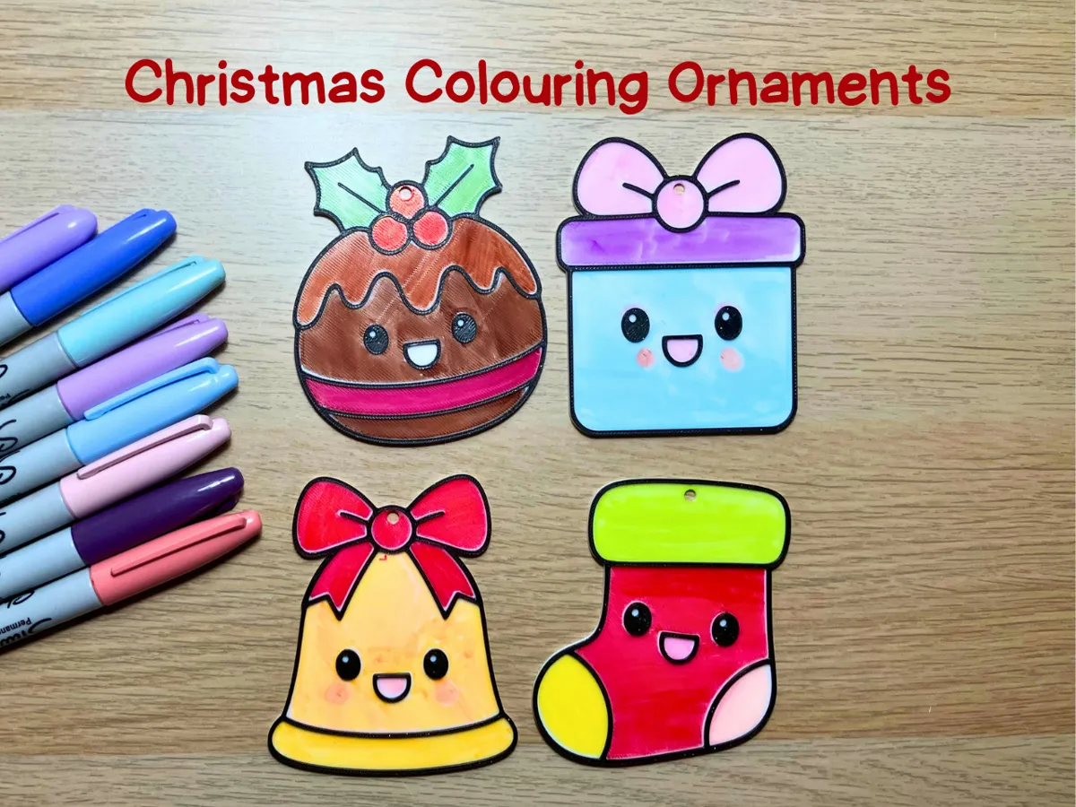 Cute Christmas Colouring Ornaments - Free 3D Print Model - MakerWorld