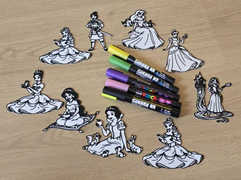 Cuadro decorativo en 3D: Cute Princess Coloring Paint Panels Set DIY — referencia de MakerWorld