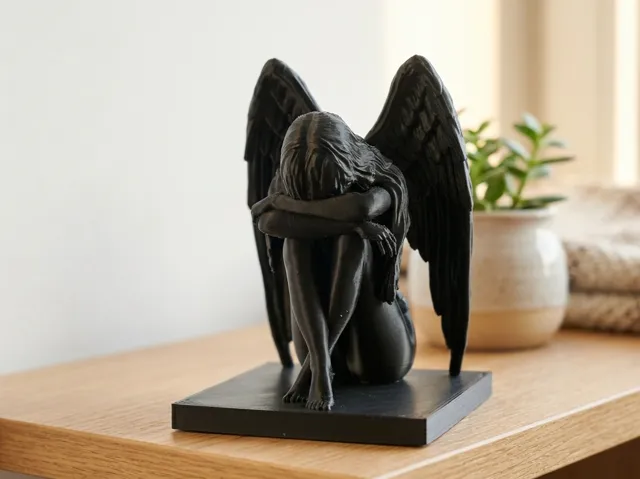 Crying Angel Sculpture – Winged Figure Decor