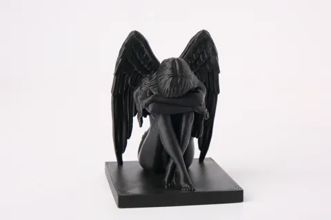 Crying Angel Sculpture – Winged Figure Decor view 2