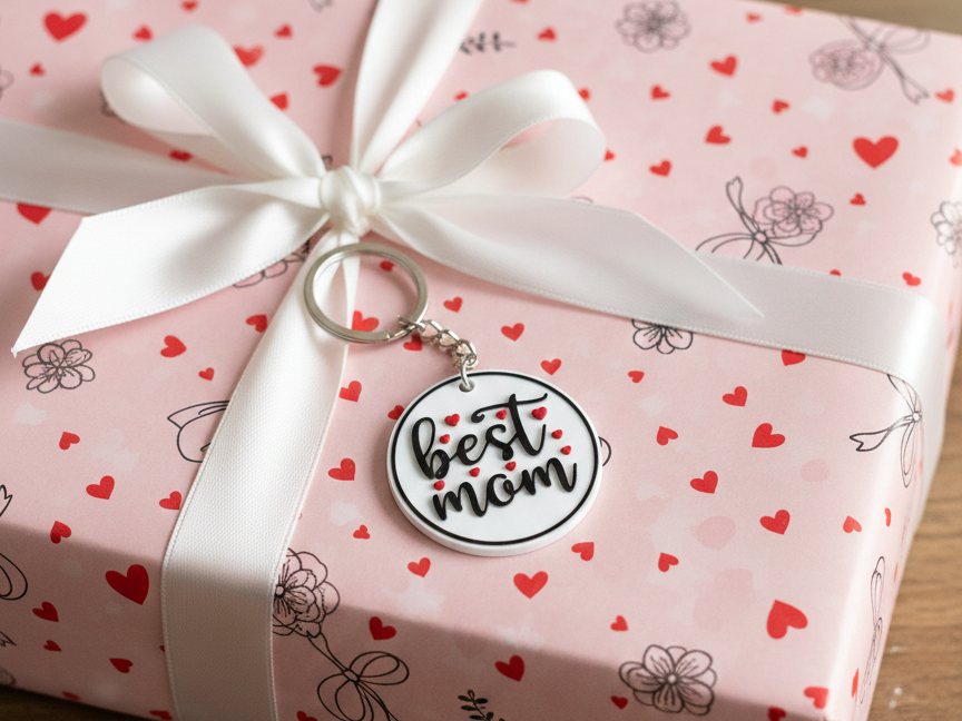 Minimalist "Best Mom" 3D Printed Keychain