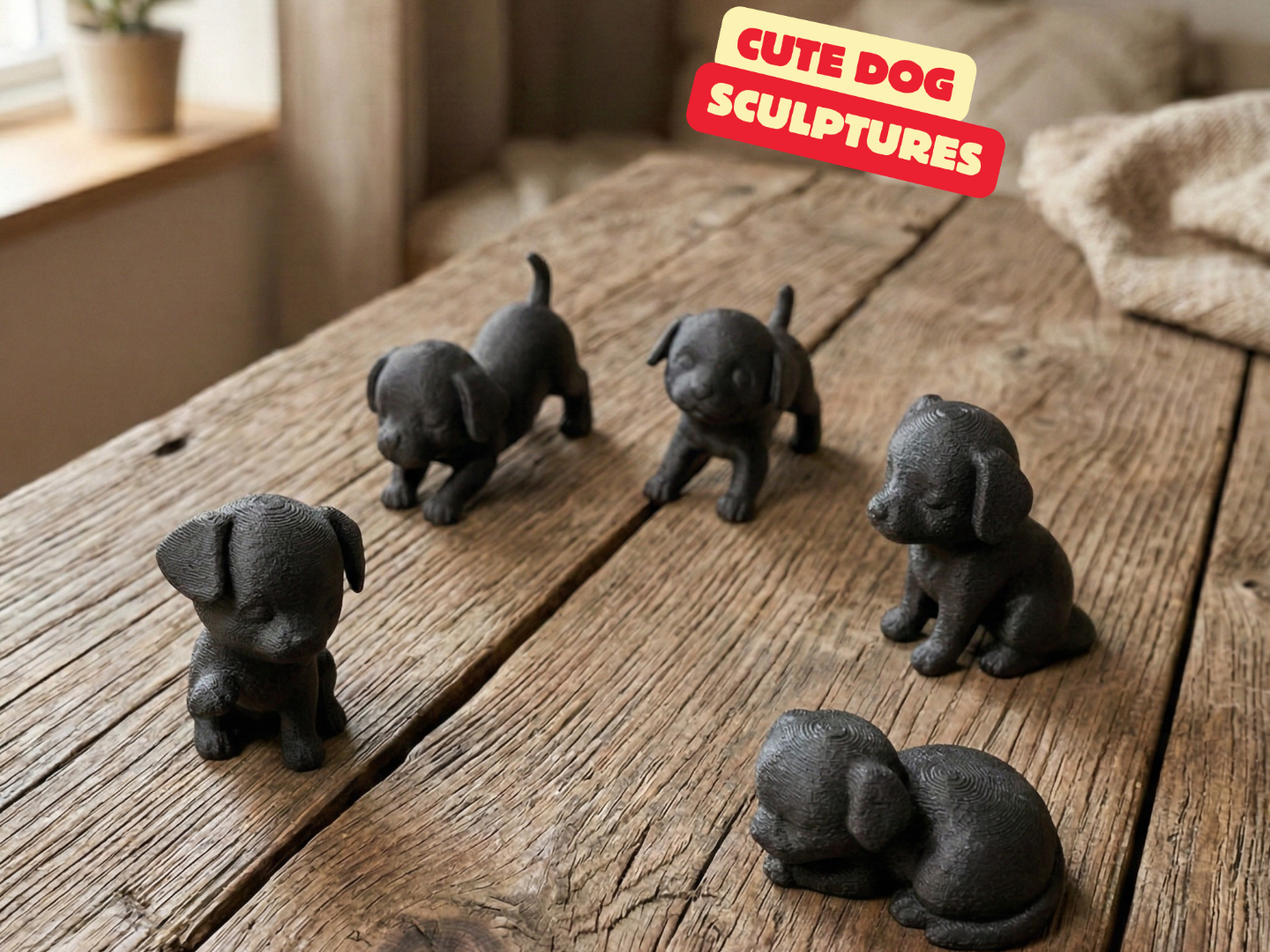 LAZY DOGS / MODERN DOG SCULPTURE / BLACK SCULPTURE