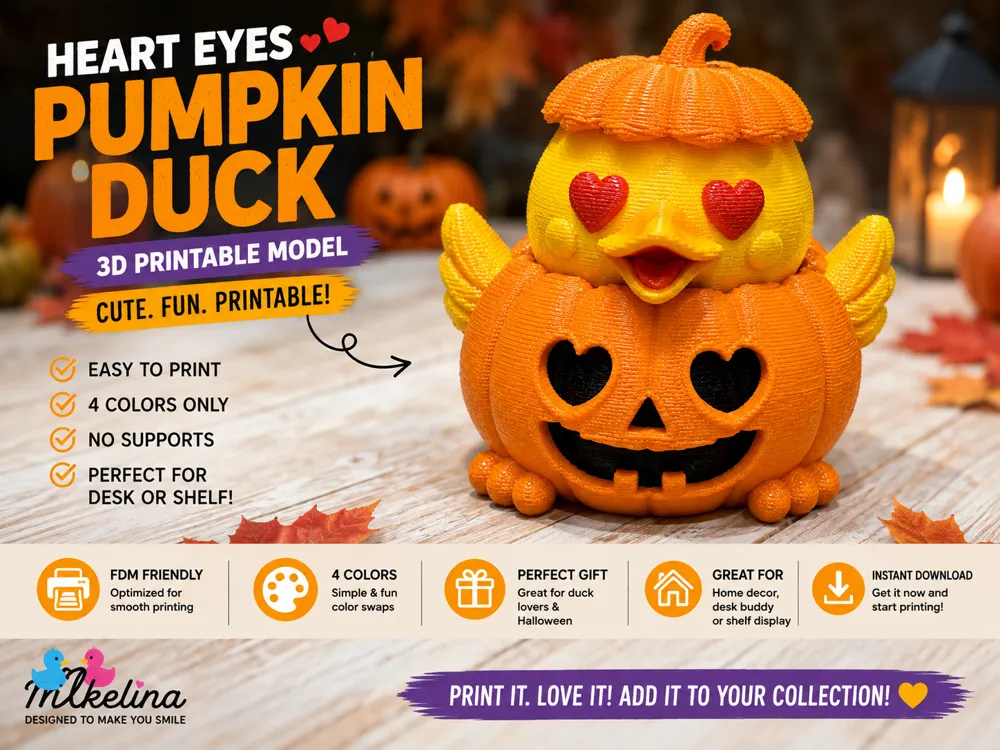 Adorno temático: Heart Eyes Pumpkin Small Duck. Referencia del modelo original.