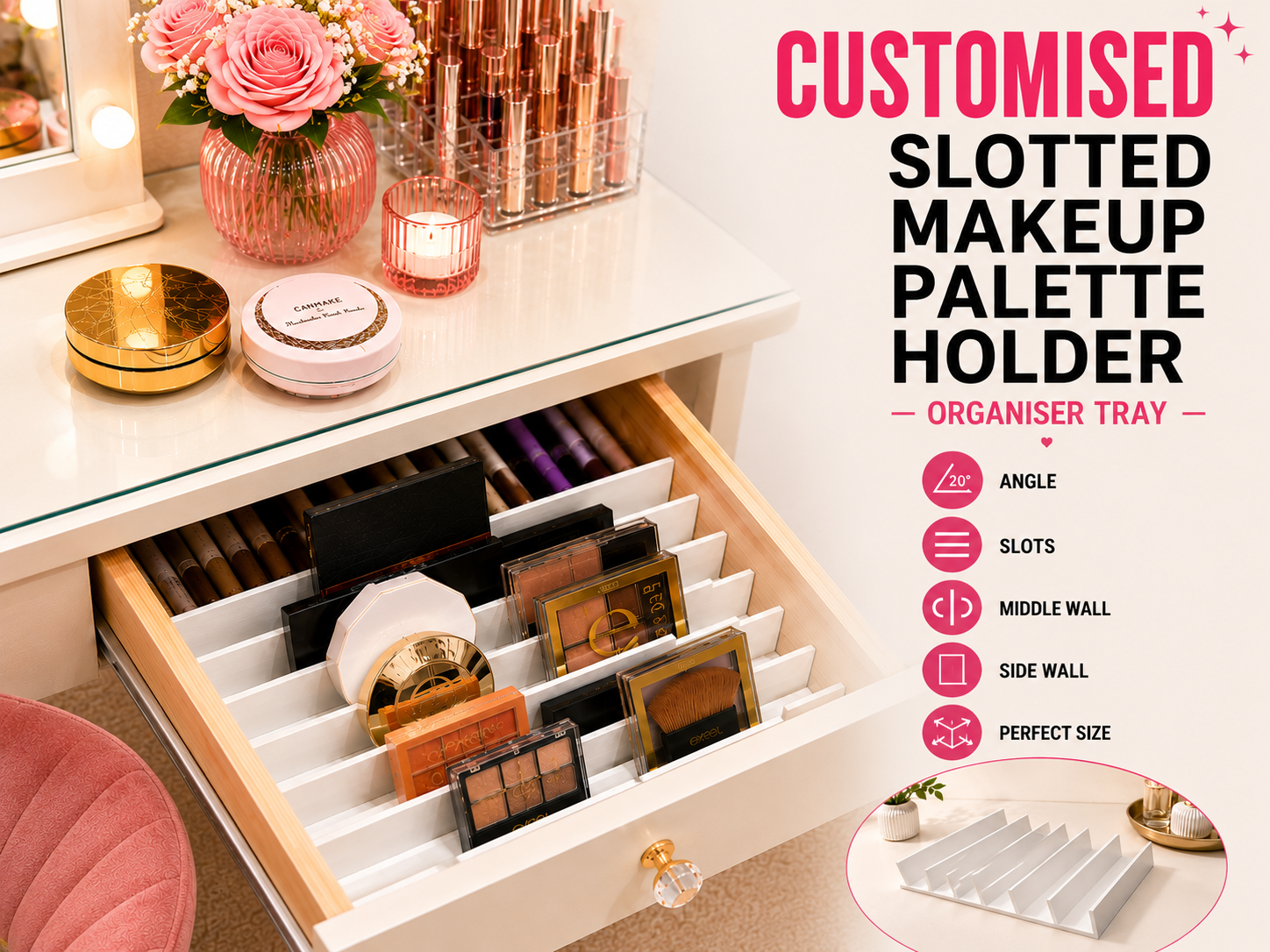 Customisable Slotted Makeup Palette Holder Tray
