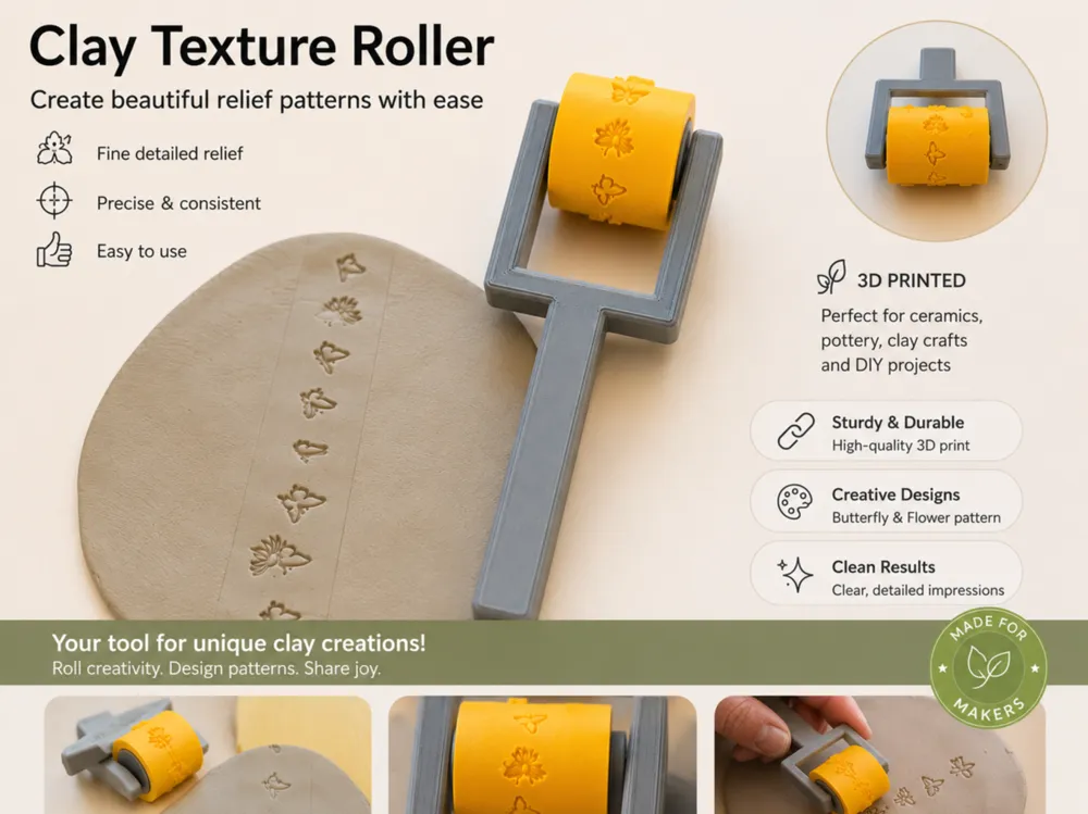 Butterfly Texture Roller – Patterns for Pottery - Free 3D Print Model ...