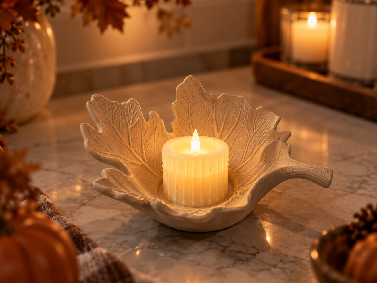 Autumn Glow Leaf Candle Holder - 1