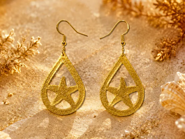 Star shimmering in the droplet earrings