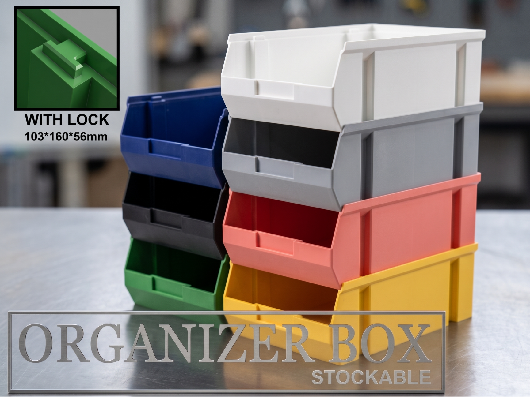 Practical stackable organizer with locks