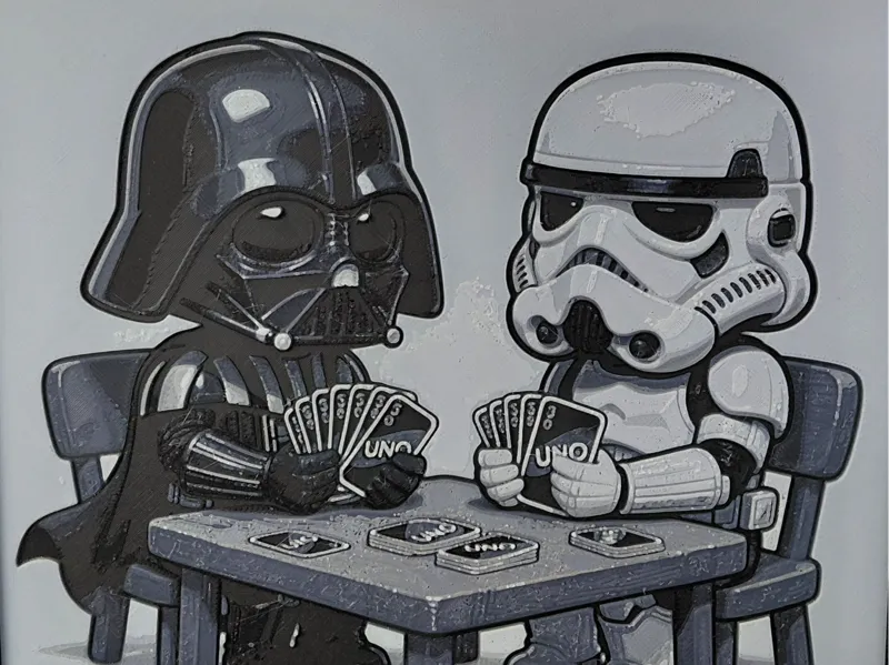 Vader and a stormtrooper playing cards - Hueforge