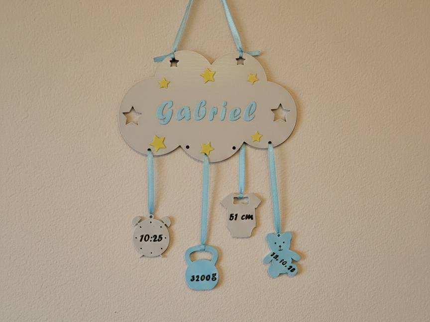 Personalized Cloud Birth Stats Wall Hanging