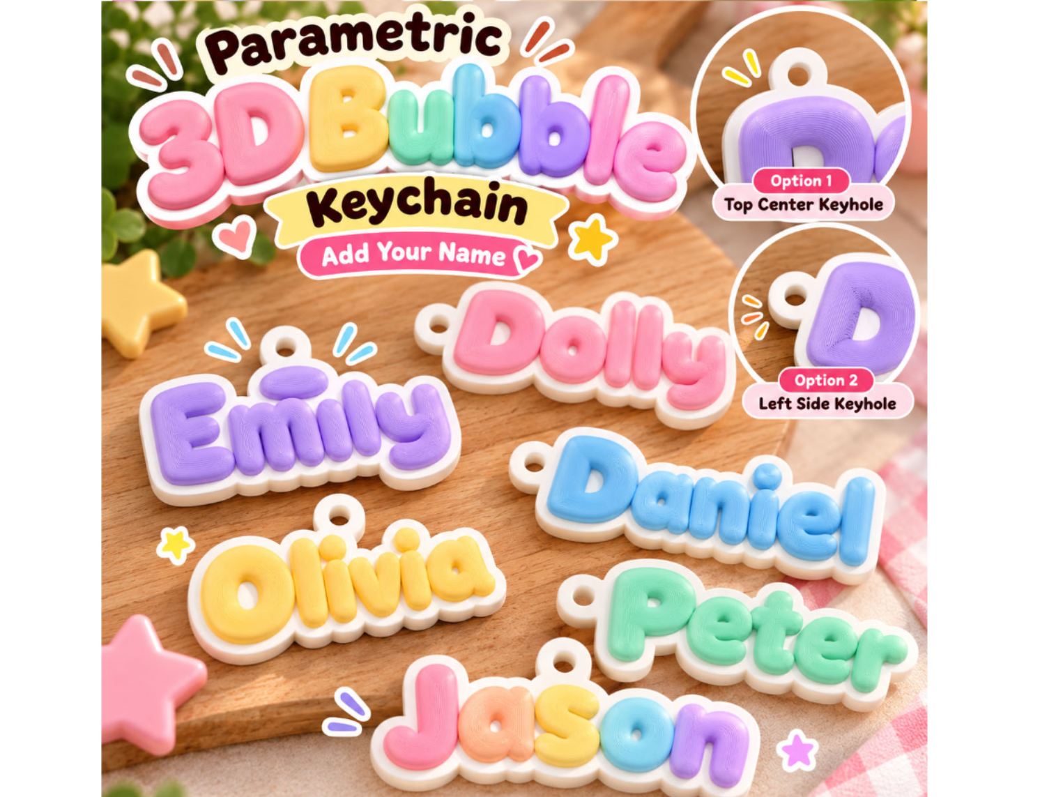 Parametric 3D Bubble Name Keychain – Custom Name - 1