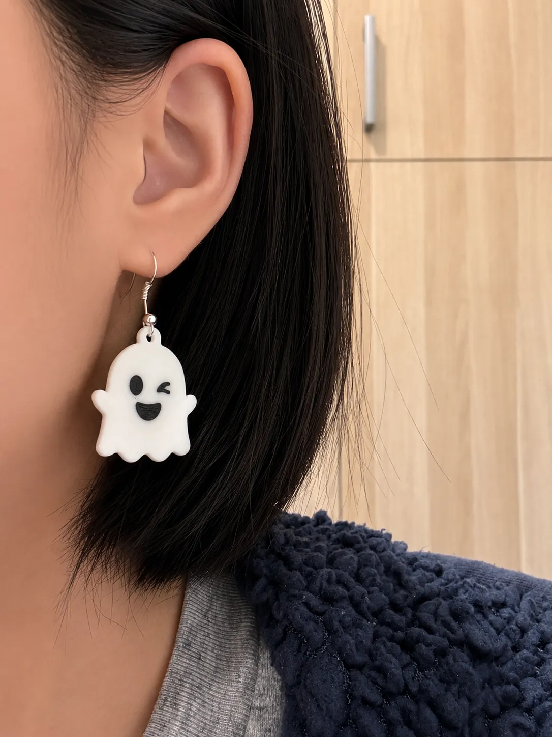Wink Ghost Mood Expression Earrings view 3