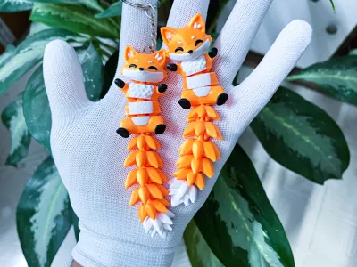 Fluffy Tail Cute Flexi Fox with - Toy / Keychain