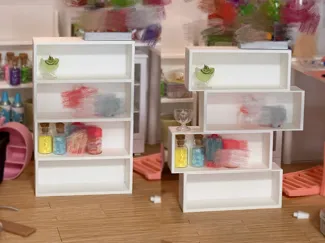Modular 1:6 miniature dollhouse shelf unit