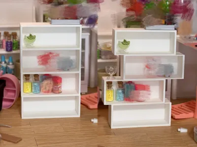 Modular 1:6 miniature dollhouse shelf unit