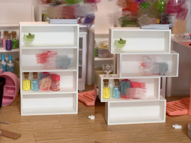Modular 1:6 miniature dollhouse shelf unit