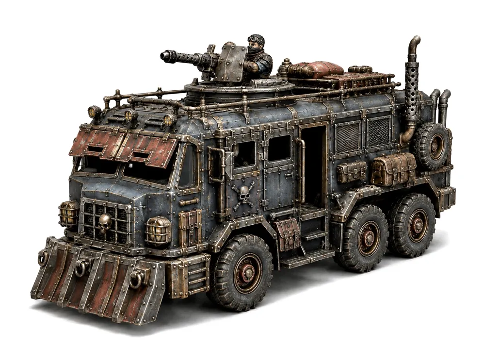 Organizador: Grimdark Wasteland Battle Bus. Referencia del modelo original.