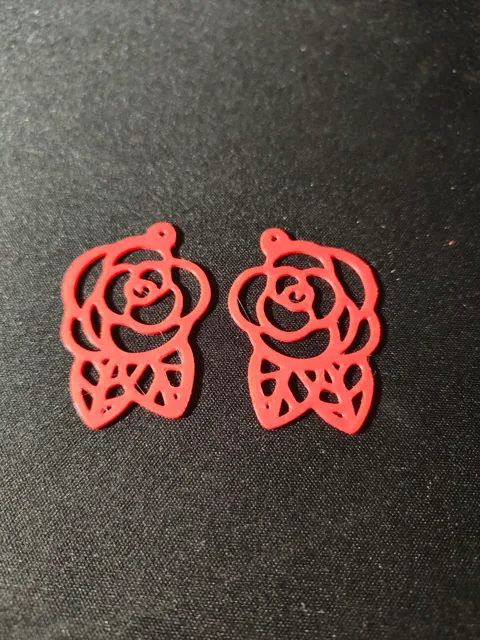 Earrings Rose Flowers with Leaf view 2