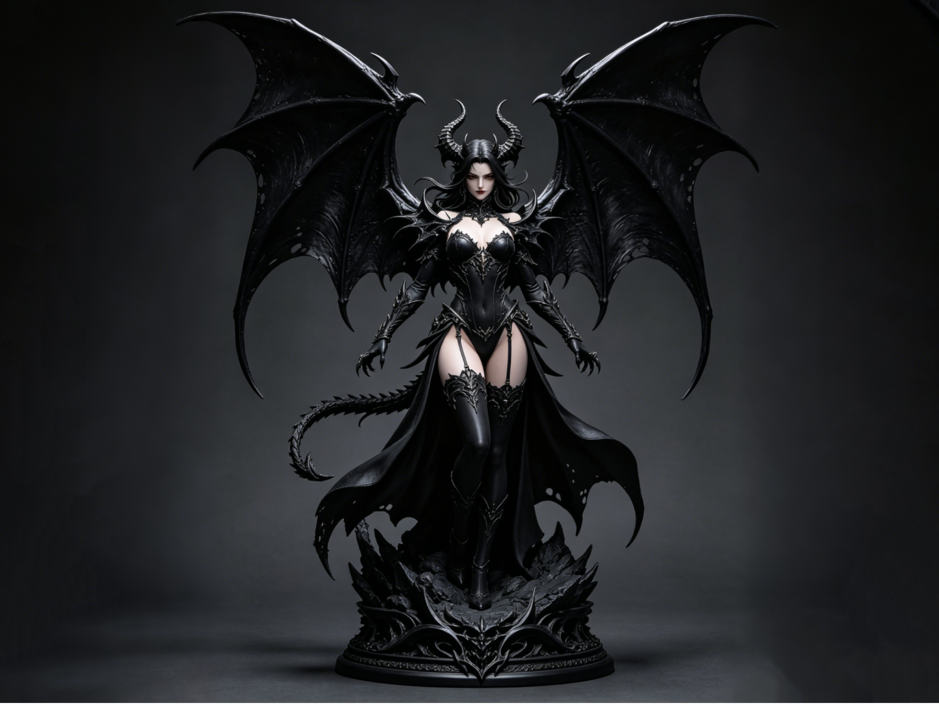 精致双色蕾丝黑丝吊带女恶魔手办