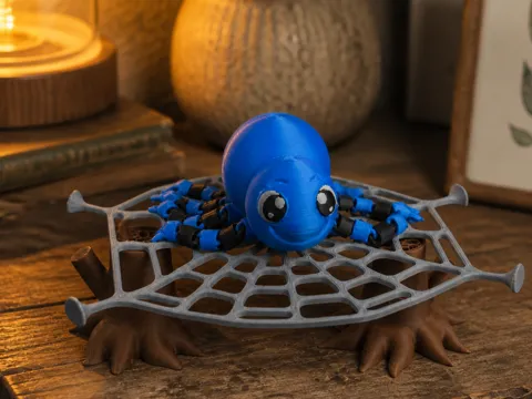 Letrero o emblema decorativo: Flexi Spider on Web, Articulated Halloween Toy — referencia de MakerWorld