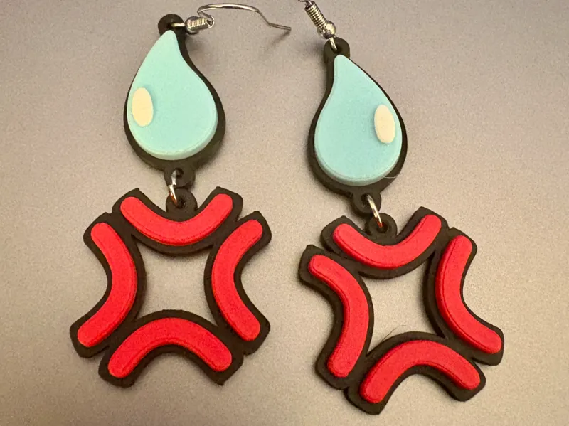 Anime Sweat Drop & Angry Veins Earrings