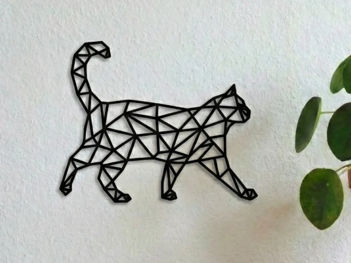 Décoration murale chat géométrique en marche