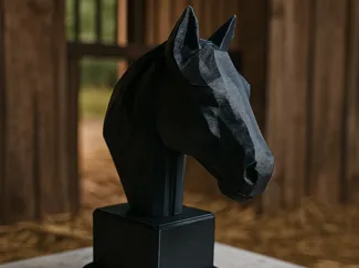 Low-poly sculpture of a horse's head