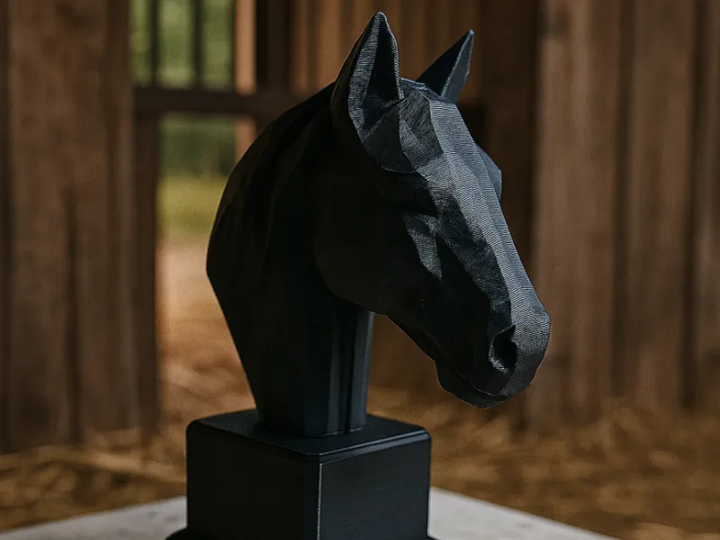 Low-poly sculpture of a horse's head