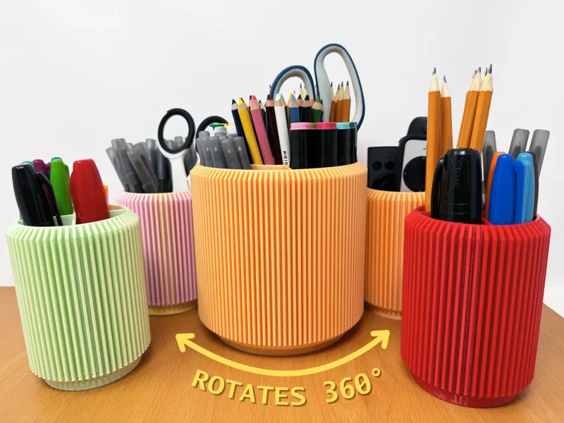 Rotating desk organizer with fluted surface