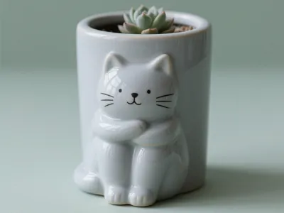 Cat Planter Pen Holder Leakproof Cup