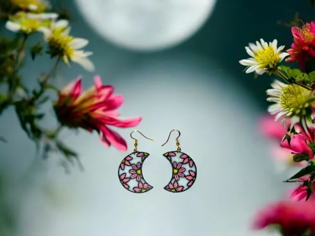 A flowers moon earrings