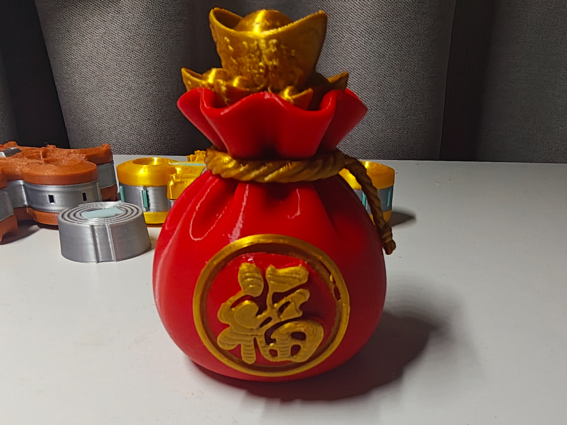 Miniatura 1 do modelo 3D 福气罐：金元宝福袋