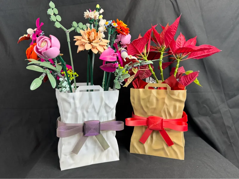 Crumpled Paper Bag Vase - Optional Bow and Handles