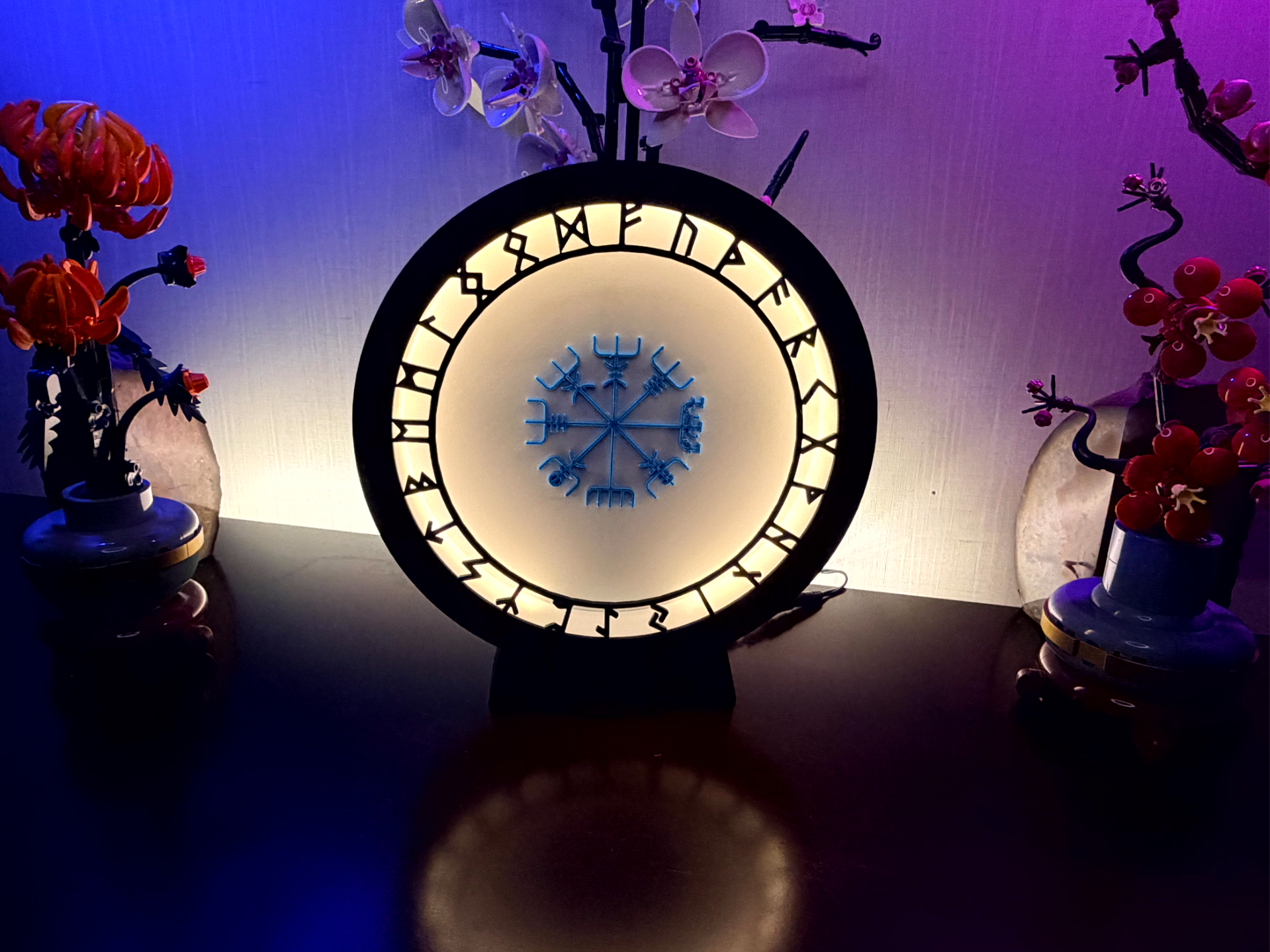 LED Ring Lamp | Viking Compass and Runes