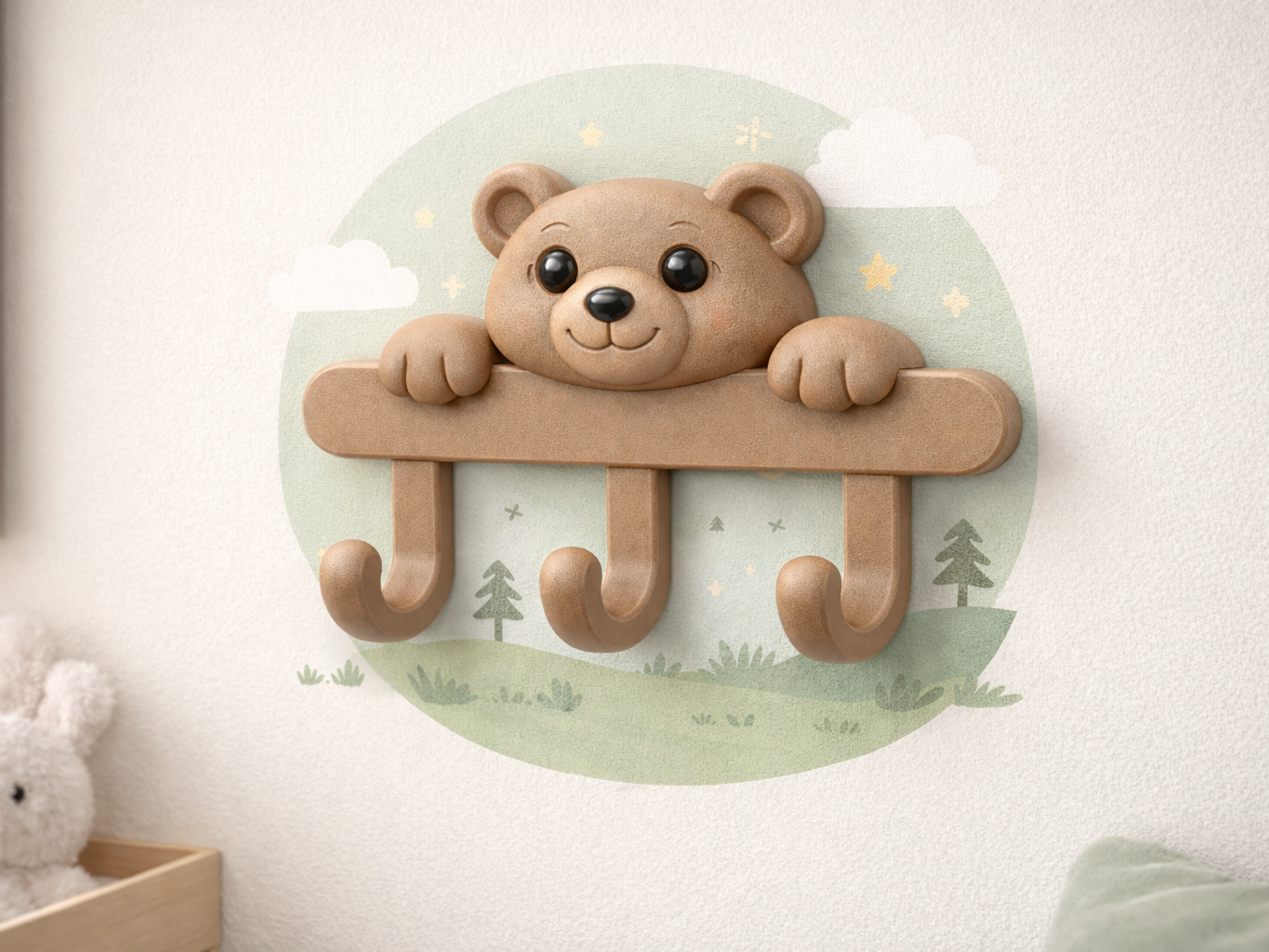 Cute Bear Wall Hook – Kids Room Organizer 